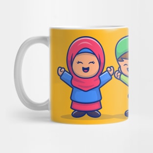 Girl And Boy Moslem Celebrating Eid Mubarak Cartoon Illustration Mug